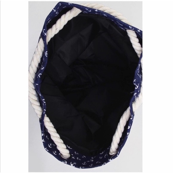 1 LEFT! Nautical Navy Ivory Beach Bucket Bag Tote Vacation Bag - Picture 6 of 7